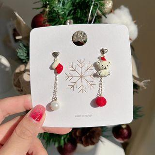 Christmas Bear Faux Pearl Asymmetrical Alloy Dangle Earring