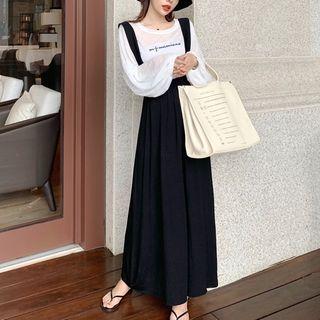 Sleeveless Plain Dress / Long-sleeve Lettering T-shirt