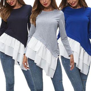 Long-sleeve Ruffled Panel Top