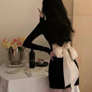 Two Tone Open Back Bow Mini Dress