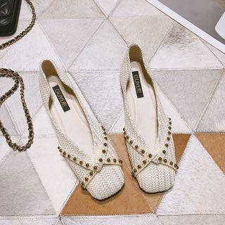 Square-toe Studded Woven Flats
