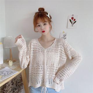 Drawstring Eyelet-knit Top