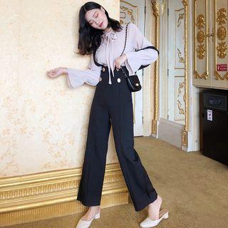 Long-sleeve Tie-neck Blouse / Jumper Pants