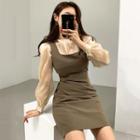 Lantern-sleeve Blouse / Sleeveless Mini A-line Dress