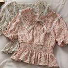 Lace-trim Floral Smocked Top In 6 Colors