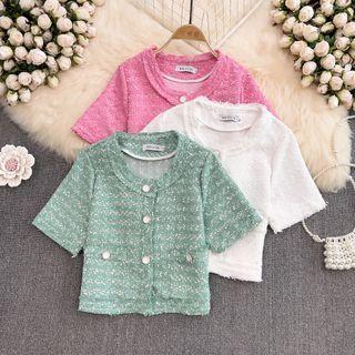 Short Sleeve Tweed Crop Jacket