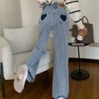 High-waist Embroidered Heart Wide-leg Jeans