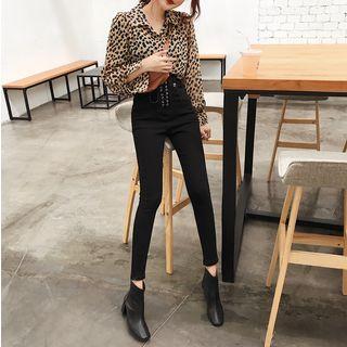 High Waist Lace-up Skinny Jeans