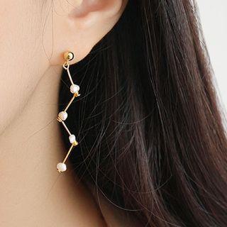 925 Sterling Silver Faux Pearl Dangle Earring 1 Pair - Gold - One Size