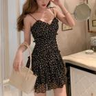 Spaghetti Strap Dotted Mesh Dress