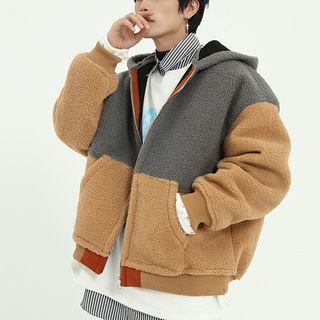 Color Block Hooded Fleece Zip Jacket
