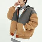 Color Block Hooded Fleece Zip Jacket