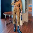 Long-sleeve Tie-waist Cargo Jumpsuit