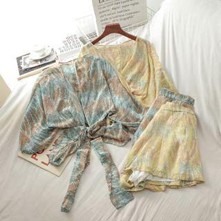 Set: Print Chiffon Blouse + Shorts
