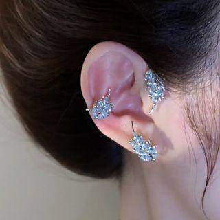Rhinestone Leaf Cuff Earring 1 Pc - Silver - One Size