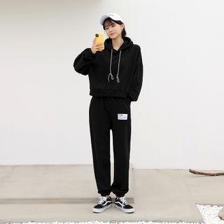 Set: Hooded Sweatshirt + Band-waist Patch-detail Pants