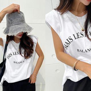 Sleeveless Overlay Letter Top