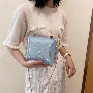 Floral Print Studded Pvc Crossbody Bag