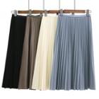 High-waist Plain Pleated Midi Skirt