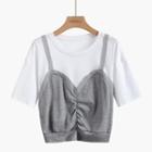 Mock Two-piece Short-sleeve T-shirt Gray - One Size