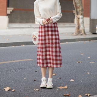 Gingham A-line High Waist Midi-skirt
