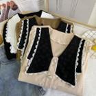 Lace-trim Colorblock Waffle Shirt