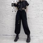 Short-sleeve Chained Crop Shirt / Cargo Baggy Pants