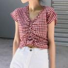 V-neck Plaid Short-sleeve Top