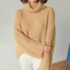 Cowl-neck Drop-shoulder Rib-knit Sweater