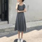 Crew-neck Plain Short-sleeve Dress