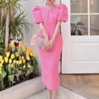 Puff-sleeve Bow-back Bodycon Dress