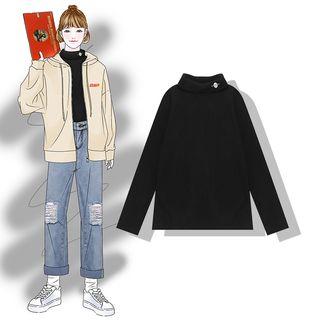 Planet Embroidered Long-sleeve Turtleneck Top