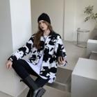 Cow Print Zip Jacket As Shown In Figure - One Size