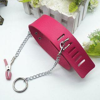 Faux Leather Choker With Nipple Clamp
