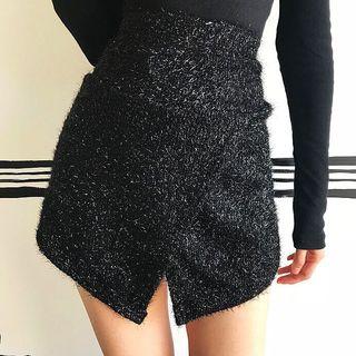 Glitter Asymmetrical Mini A-line Skirt Black - One Size