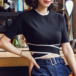Contrast Trim Knit Cropped Short Sleeve T-shirt
