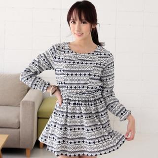 Gathered-waist Patterned Mini Dress