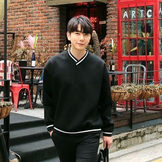 V-neck Contrast-trim Neoprene Sweatshirt