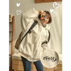 Zip-up Embroidered Faux-shearling Hoodie Ivory - One Size