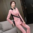 Paneled Double-breasted Blazer / Straight-cut Pants
