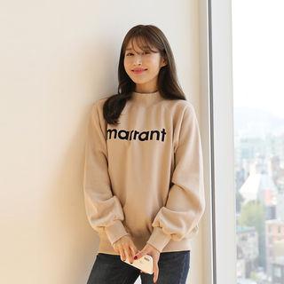 Mock-neck Printed Fleece-lined Pullover