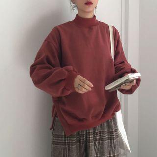 Mock-neck Side Slit Pullover
