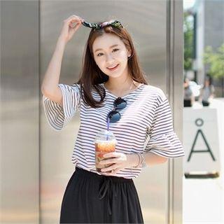 Frill-sleeve Stripe T-shirt