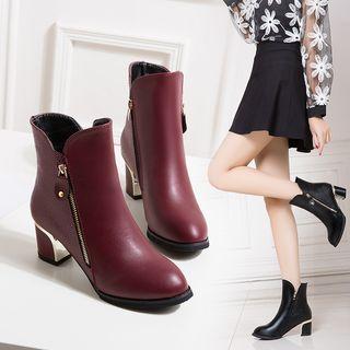 Block Heel Zip-up Ankle Boots