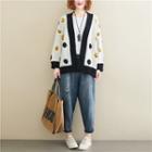 Smiley Face Print Open Front Cardigan