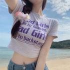 Skinny Printed Crop T-shirt Gray - One Size