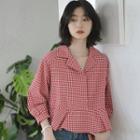 Gingham 3/4-sleeve Blouse Gingham - Red - One Size