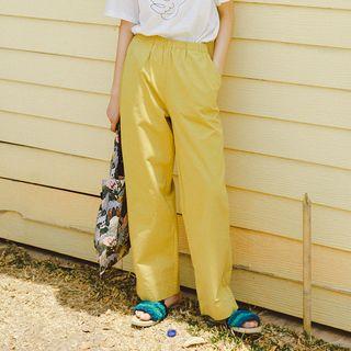 Plain Wide-leg Pants Yellow - One Size