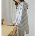 Slit-side Striped Knit Hoodie Dress