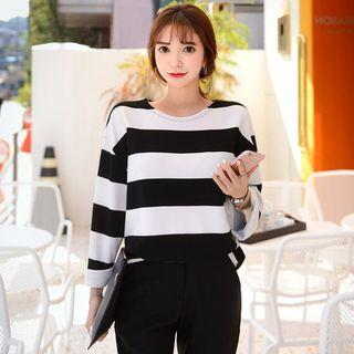 Round-neck Long-sleeve Rugby-stripe T-shirt